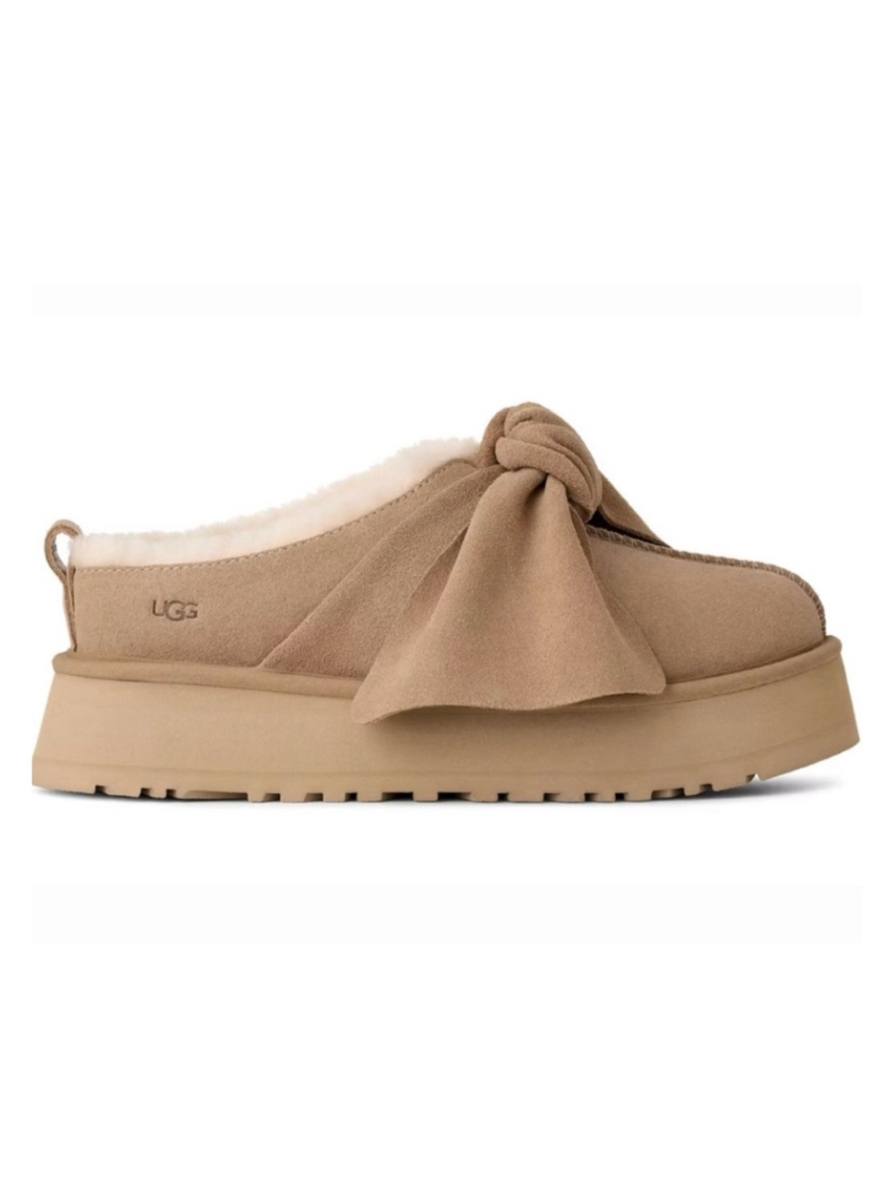 UGG Women's Chestnut Suede Knot-Detail Platform Slip-On Slippers